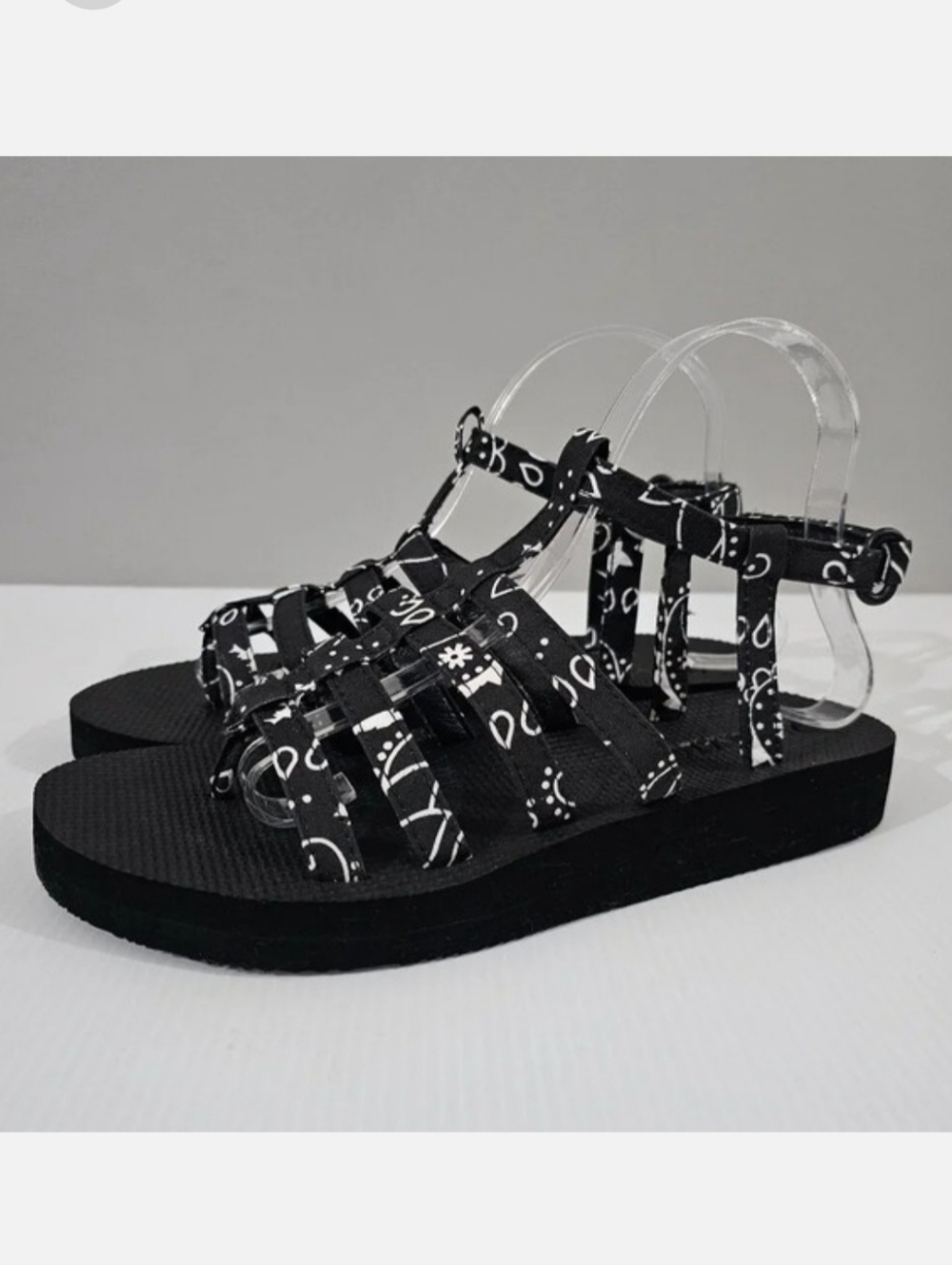 Arizona Love Trekky Sandal Womens EU 39 Black White Paisley Flat Spartiate NEW